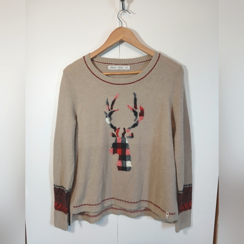 Woolrich Women's Sweater – Plaid Reindeer | Size M